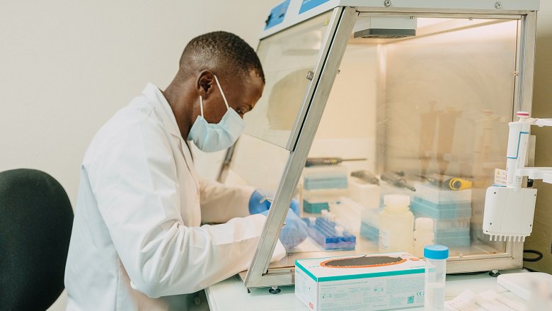 Gabon man in laboratory 