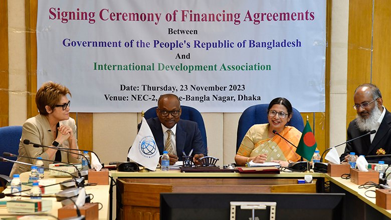 5 agreements were signed by Sharifa Khan, Senior Secretary, ERD, Govt. of Bangladesh and Abdoulaye Seck, Country Director, WB