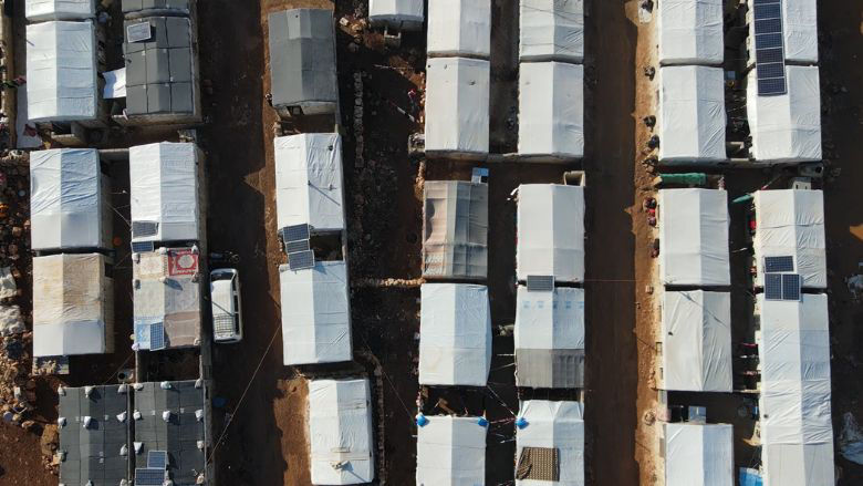 Aerial photo of tents