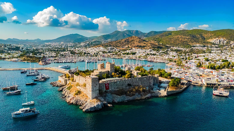 Aerial view of Bodrum in Mugla Province, Turkey