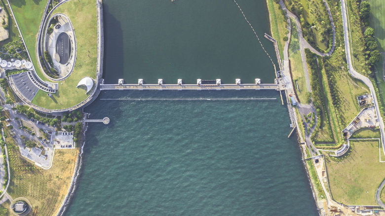 Aerial view of Marina Barrage, one of Singapore’s iconic water infrastructures
