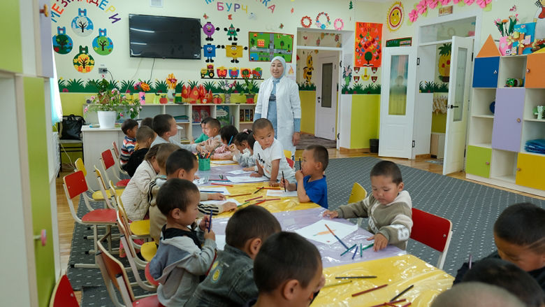 A newly built Edelweiss Kindergarten in Ak-Sai village, Kyrgyz Republic.