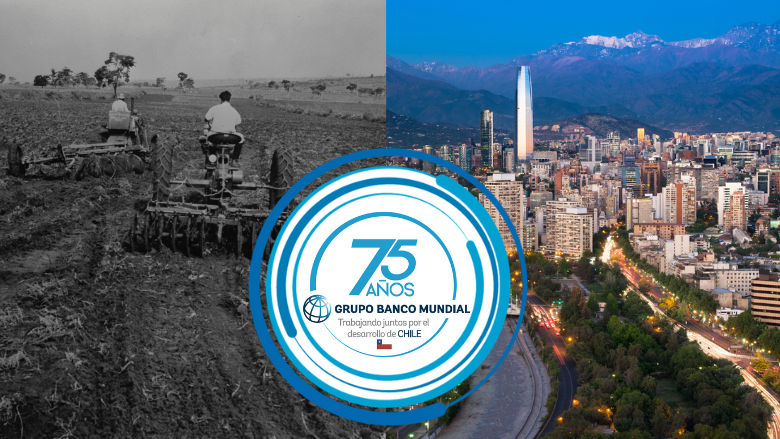 75 años del banco mundial en chile, logo y paisajes