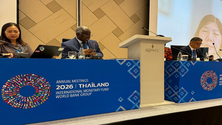Ibrahim Pam, Chairperson of the Inspection Panel, speaks on a panel at the CSPF as part of the WB-IMF Annual Meetings.