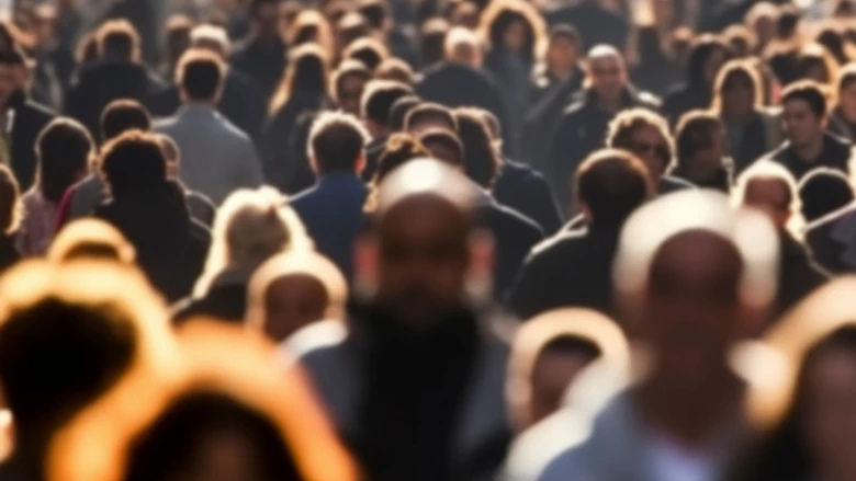 Blurred image of a crowd in a busy street.