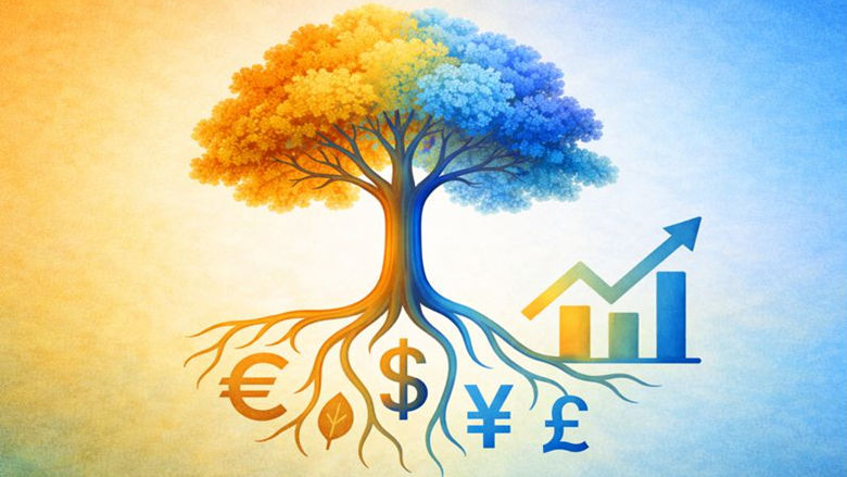 resilience tree with currency signs around the roots and growth chart
