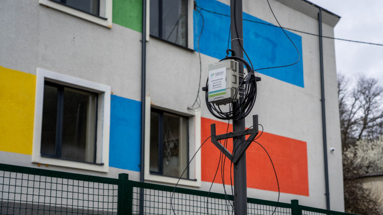 Open Net fiber optic infrastructure in front of the newly built public school in Likheti, Racha. 