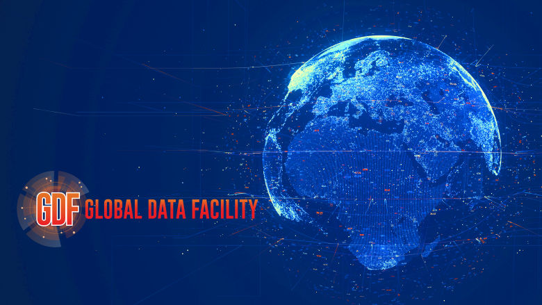 Blue globe with data image with Global Data Facility logo