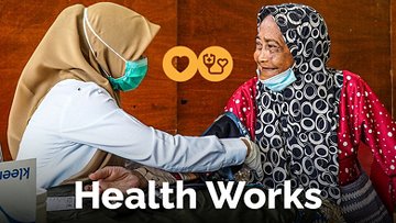 Health Works: a elderly woman%27s blood pressure is taken in a rural clinic