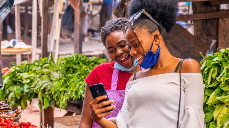 Representative image of digital payment in an African market