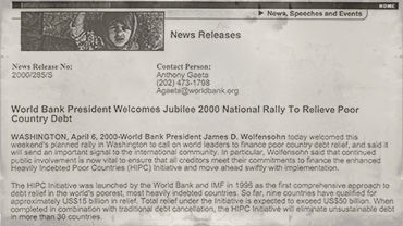 Correspondence about the Jubilee 2000 rally