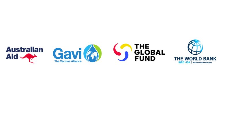 Logos of Australia Aid, Gavi, the Global Alliance and World Bank, partners in the HANSA 2 project