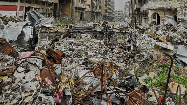 The rubble of buildings in Syria. 