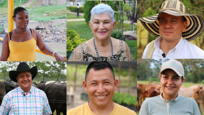 Collage de rostros de habitantes colombianos mirando a la cámara