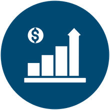 Icon showing an increasing chart with a money icon