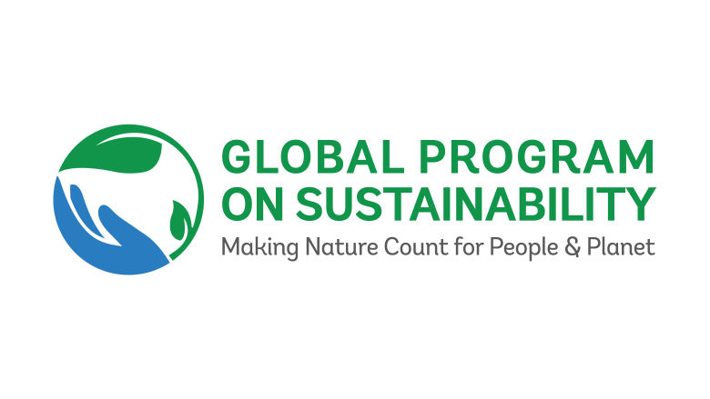 Global Program on Sustainability logo blue and green on white background