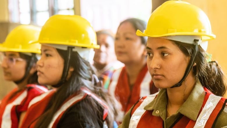 Women on construction gears in Nepal