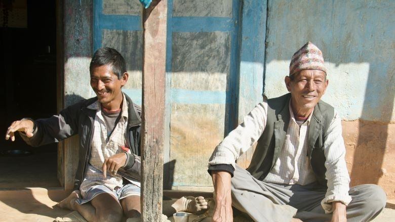 Ram Gopal Shrestha at his home with father Tek Narayan Shrestha