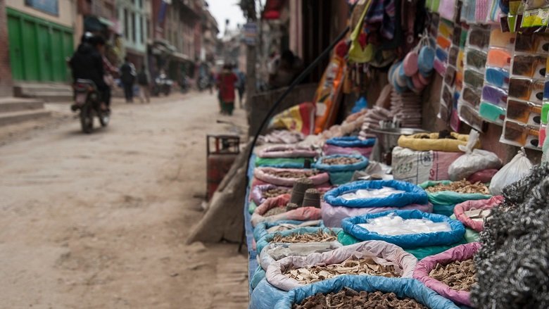 Variety of spices sold on the road, Nepal