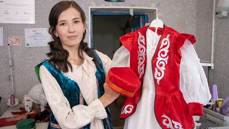 Nurgul Abdykerim in her sewing workshop in the Kyrgyz Republic