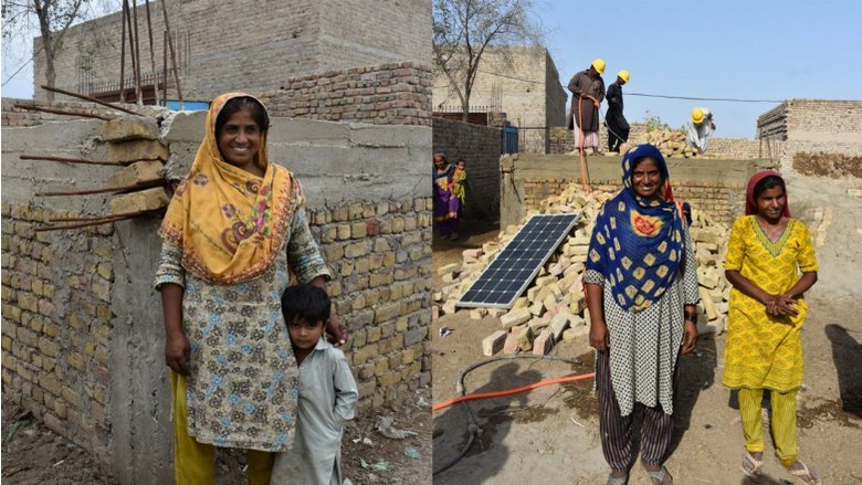 Wazira from Sindh standing at the construction site of her own home