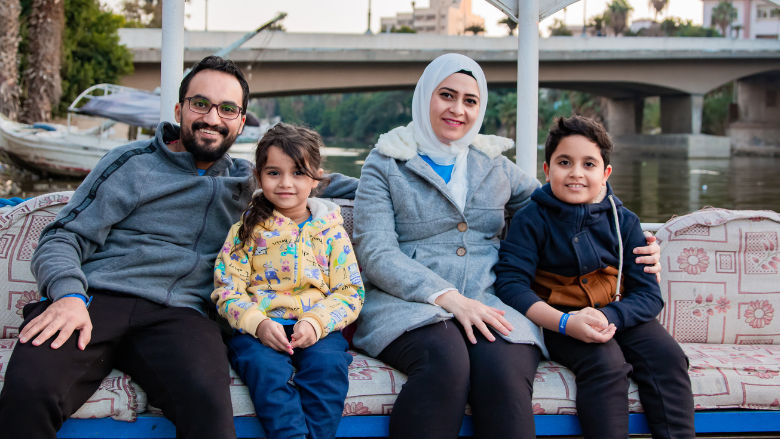 Portrait of a family in a boat in Cairo