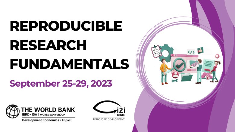 Reproducible Research Fundamentals event card with date and icon of people doing research