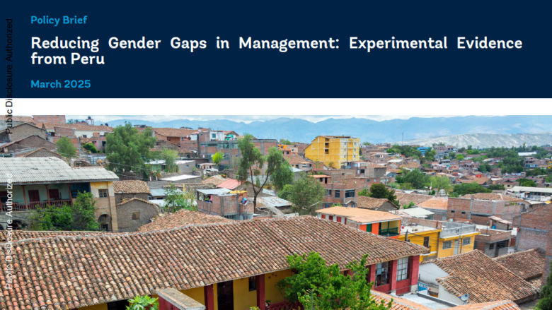 Reducing Gender Gaps in Management Policy Brief legend with photo of Peru