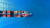 Aerial top view container ship full load container for logistics import export, shipping or transportation concept background