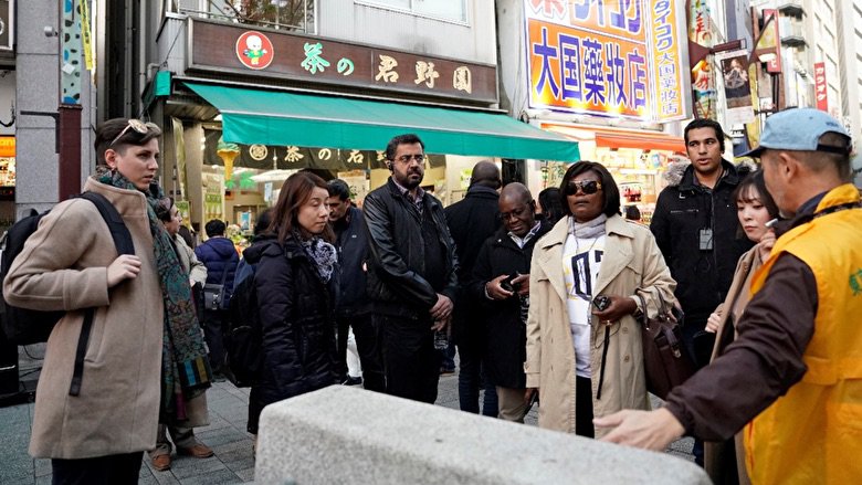 The participants of TDD on low-income urban settlements visiting Ameyoko district in Tokyo during site visit