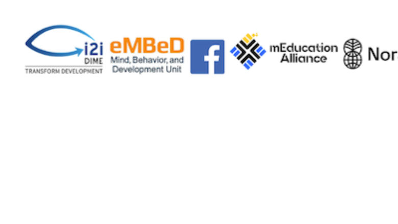 Logos from World Bank DIME, eMBeD, Facebook, mEducation Alliance, and NORAD