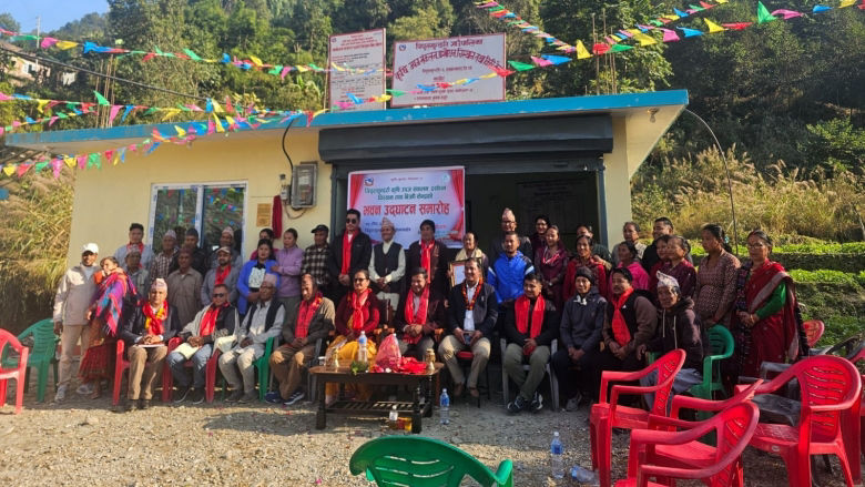 Local government representatives and community members at the inauguration of the vegetable collection facility