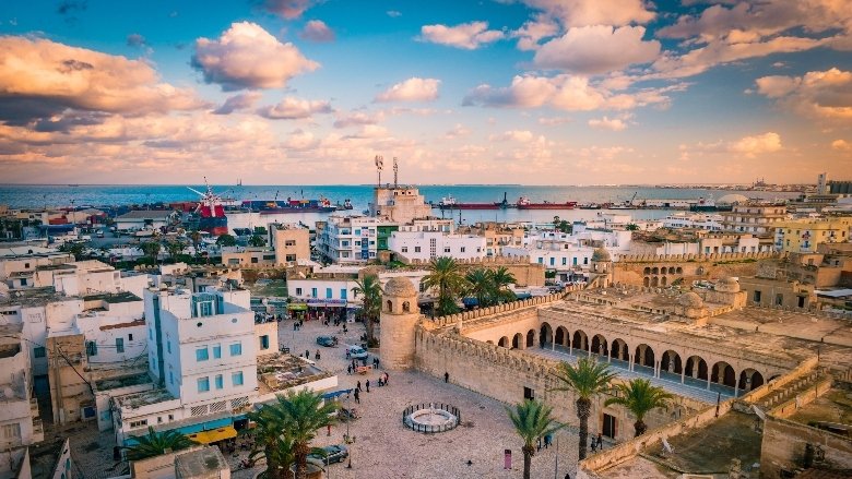 Tunisia. Cityscape with the view on Mosque and port of Sousse.