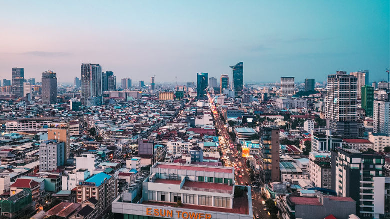 Skyline of Phnom Penh, Cambodia