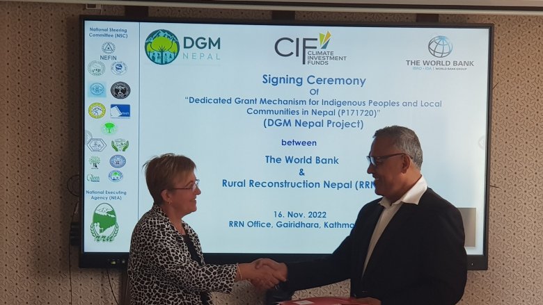 Lada Strelkova, World Bank Operations Manager and Dr. Arjun Karki, President of  RRN during signing ceremony