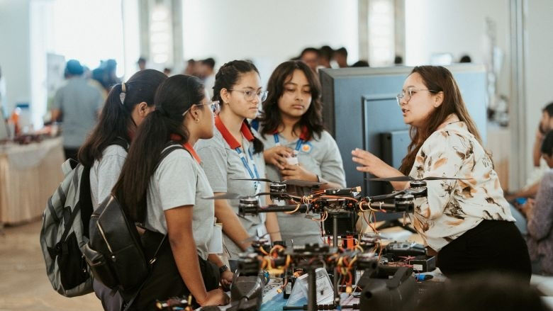Youth attending drone showcase event in Nepal