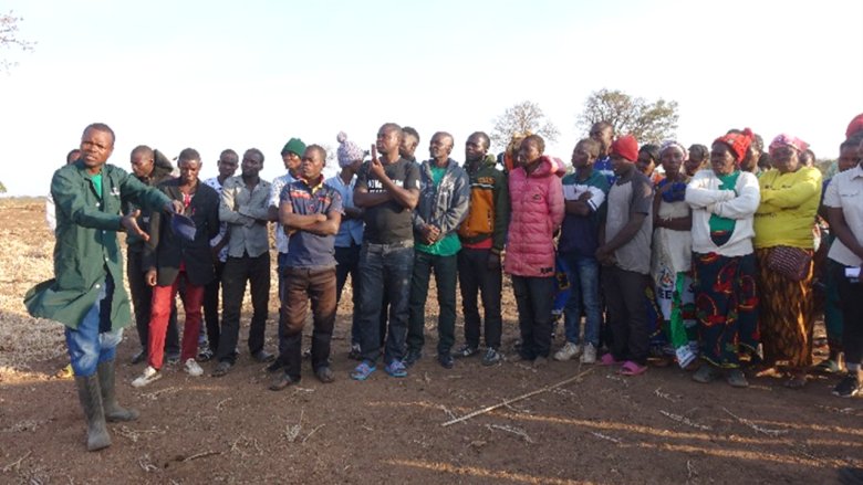 Zambian farmers in a group with a trainer.
