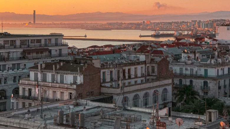 Sunset over the ocean at Algiers post