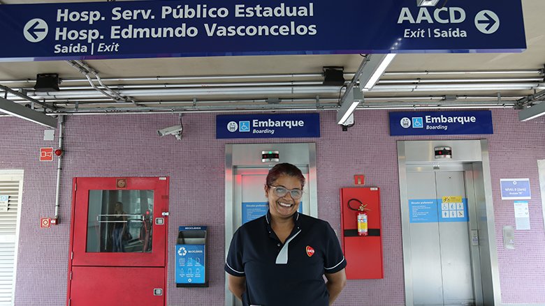Simone da Conceicao at a metro station in Sao Paulo, Brazil