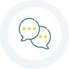 Two speech balloons with three dots symbolizing a conversation