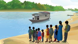 Artwork on the cover of the Policy Research Report Rethinking Resilience showing a boat school