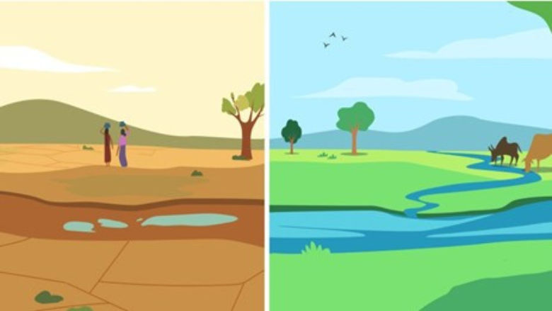 dry and green lands side by side