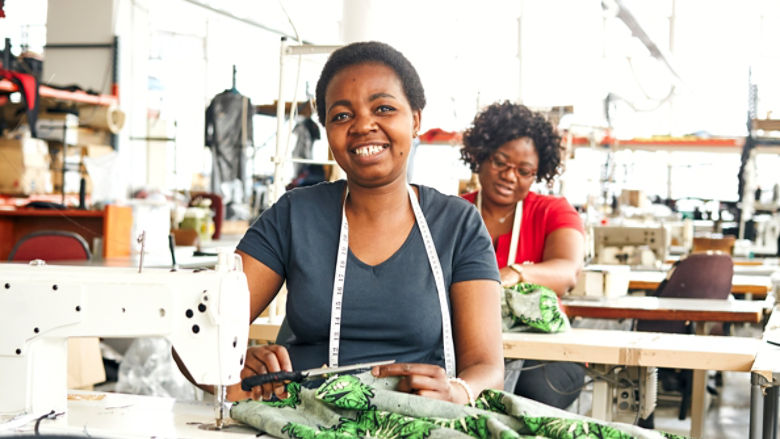 Female worker working in a factory