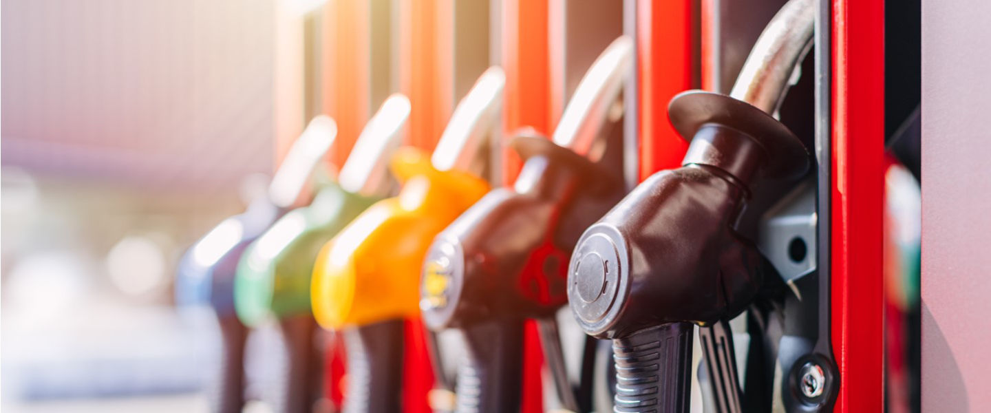 picture of gas pumps in different colors
