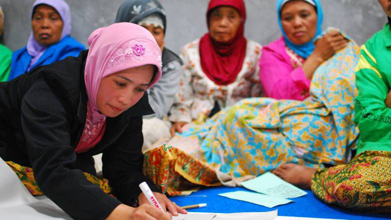Women involved in community meeting to discuss village reconstruction. Yogyakarta, Indonesia. Photo: Nugroho Nu