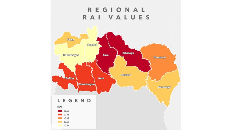 Road Accessibility Index according to region, 5-km buffer zone.