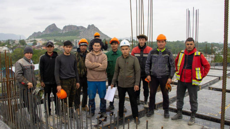 A construction crew in Osh, Kyrgyz Republic