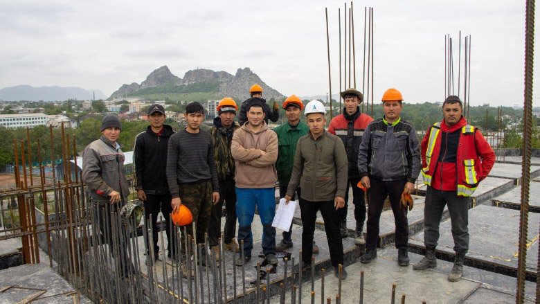 A construction crew in Osh, Kyrgyz Republic