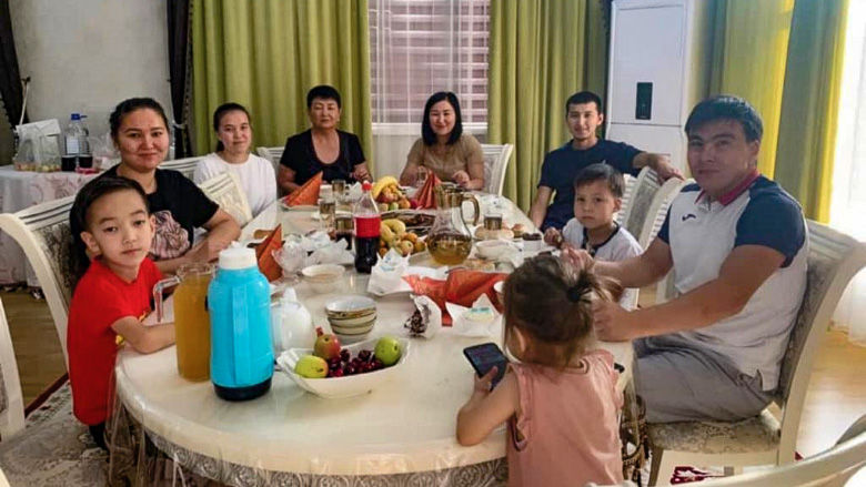 Family at dining table