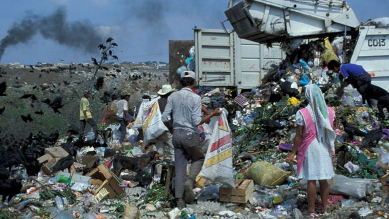 People in garbage landfill in Mexico.